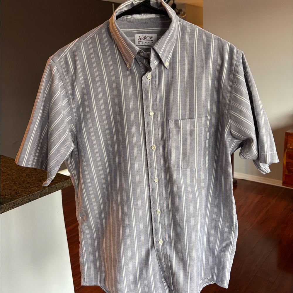 Arrow Dover Men's Casual Gray and White Striped Shirt